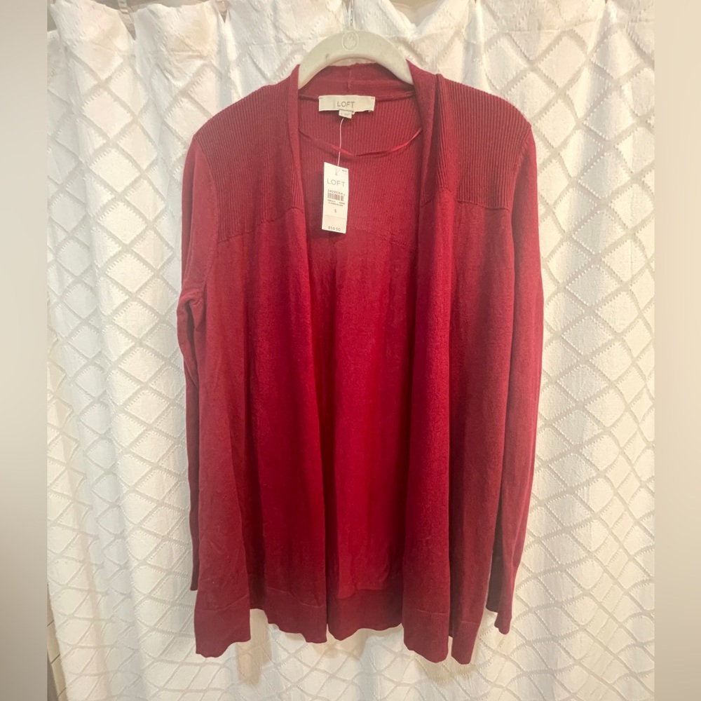 NWT Loft Crimson Red Open Cardigan Sweater Small